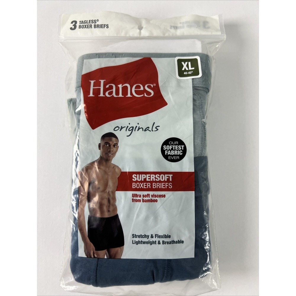 Hanes Men's Boxer Briefs Size Larg Originals 3 Pack SuperSoft Underwear Blue C15